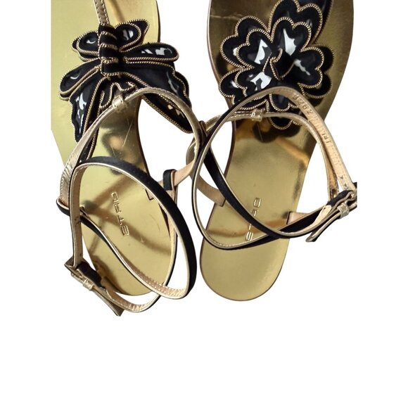ETRO Black Gold Floral Butterfly Gladiator Sandals Size 37 / US 7 - Picture 7 of 9
